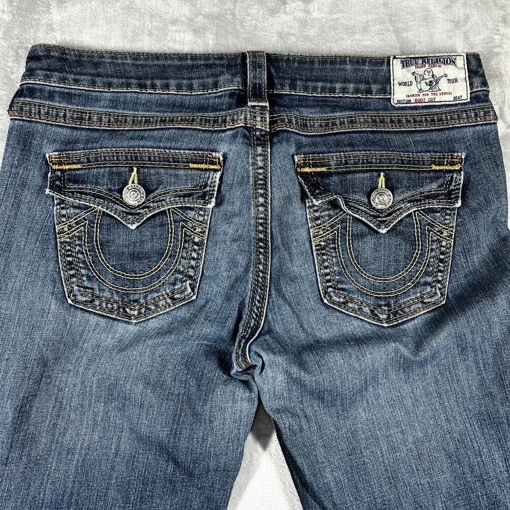 True Religion Joey Jeans Womens 32 Bootcut Flap Pocket Y2K USA Made Medium Wash